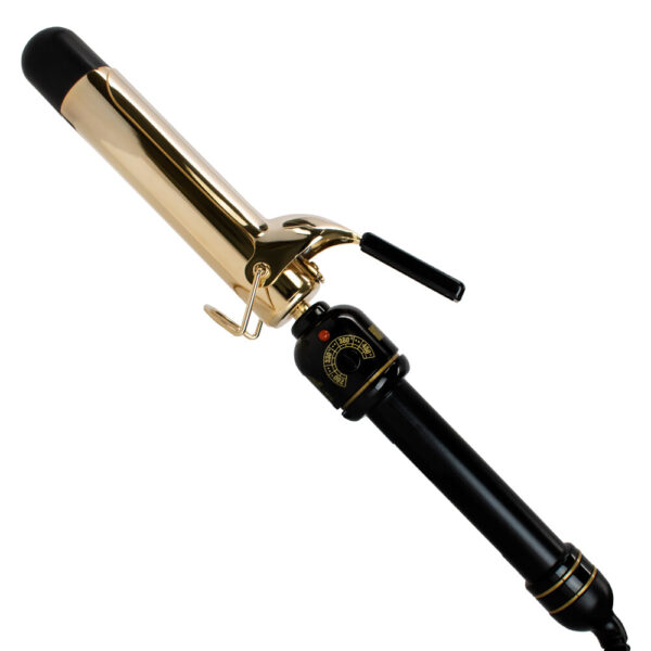A HOT SHOT TOOLS gold barrel hair curler with a black handle. (hot tools, gold barrel) best hair Hot tools Curling iron